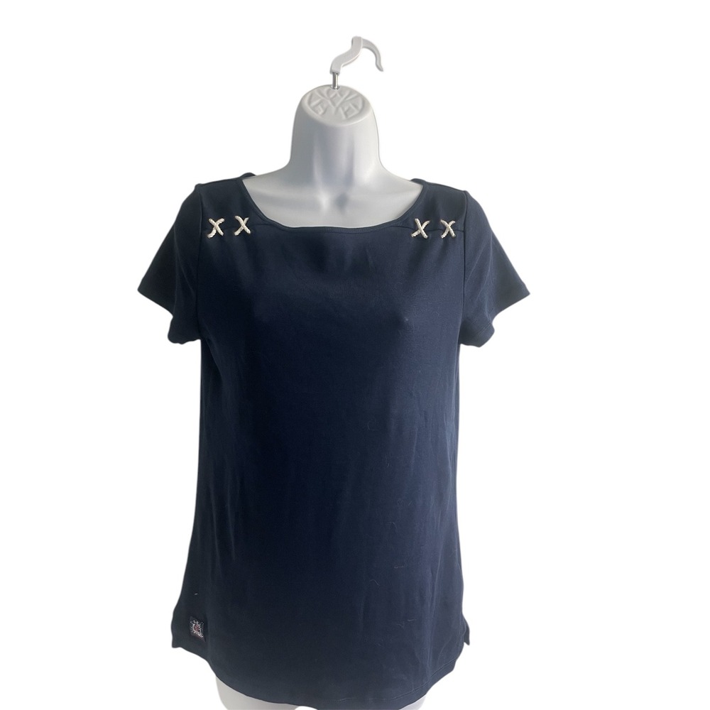 Lauren Ralph Lauren Knit Top Rope Detail Short‎ Sleeve Tee Shirt M